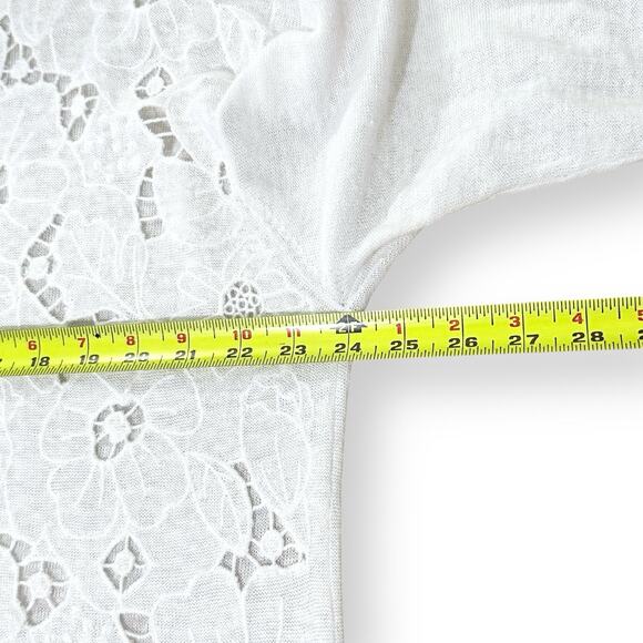 J Jill White Linen Blend Lace Crochet Cutout Scoop Neck Sweater Womens Large - Picture 9 of 10